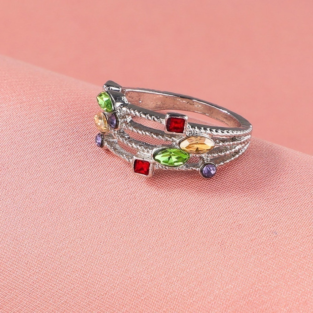 *PETRINA* Silver x Multicolor Rhinestone Fashion Ring